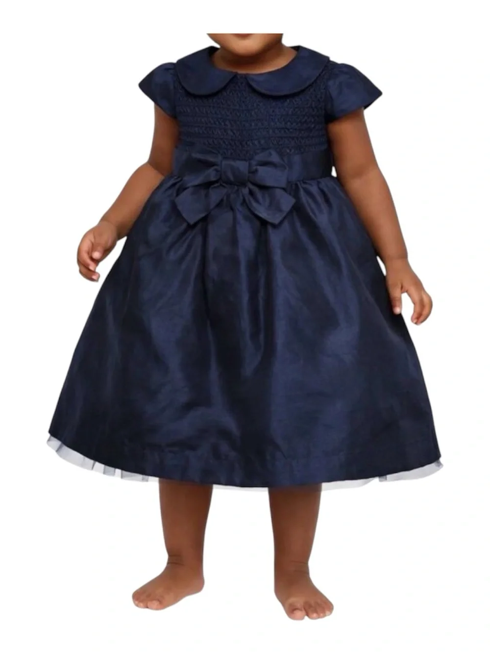 GYMBOREE Toddler Navy Formal Dressy Cap Sleeves Bow Tulle Lined Smocked Dress 2T